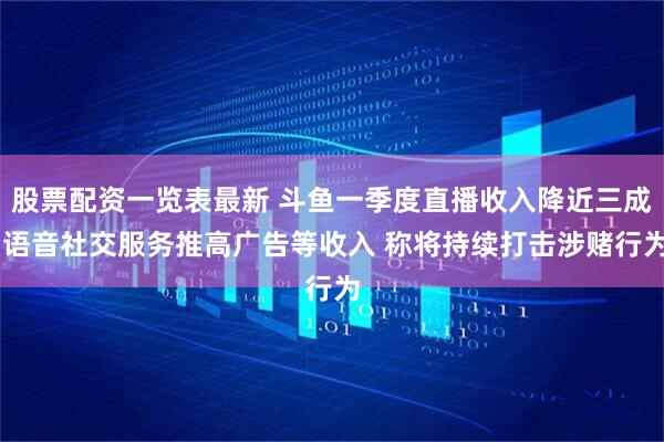 股票配资一览表最新 斗鱼一季度直播收入降近三成 语音社交服务推高广告等收入 称将持续打击涉赌行为